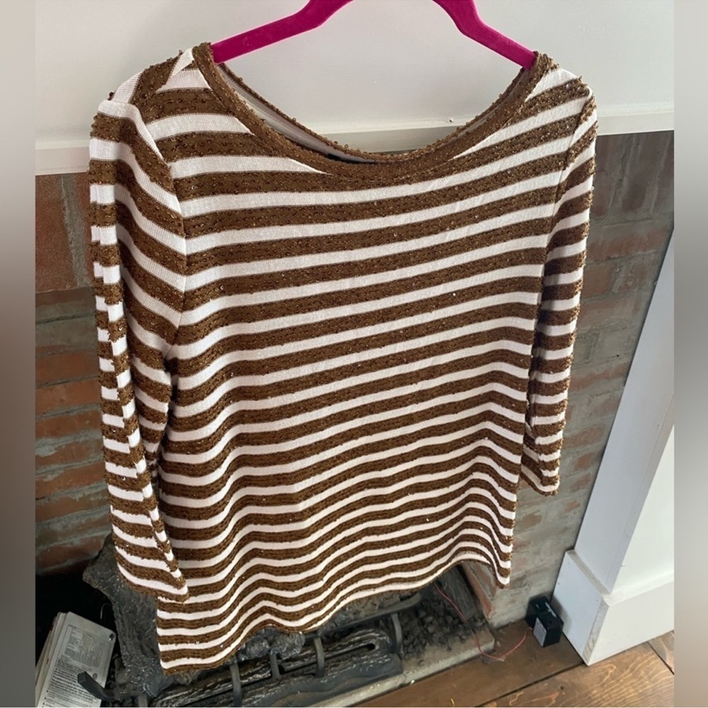 Talbots Brown and White Striped Sweater